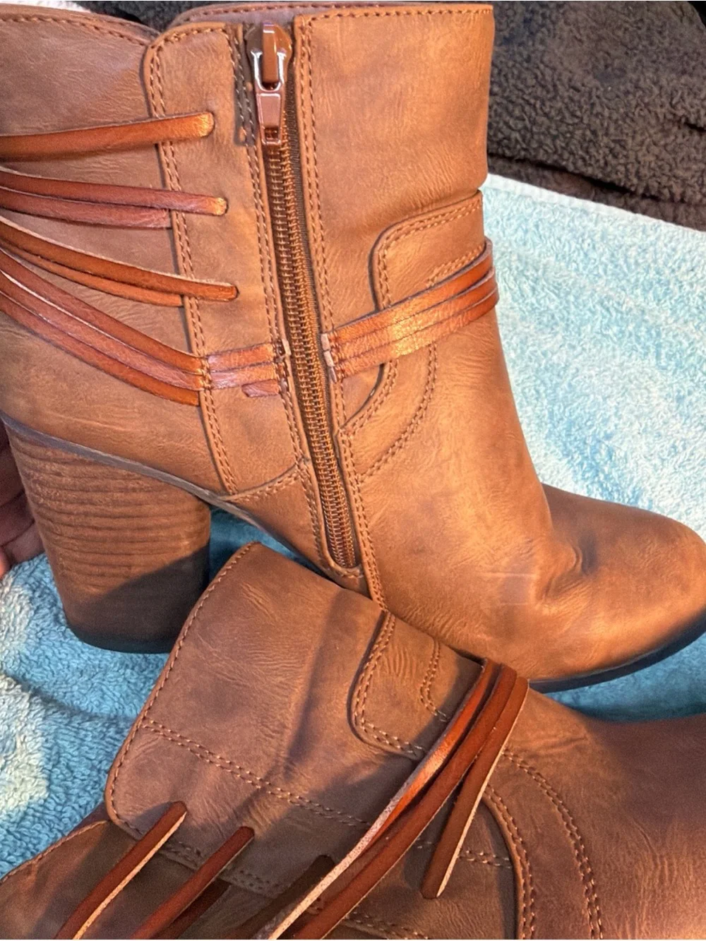 Madden Girl Denice 9M Women's Brown Ankle Boot with Strappy Detail